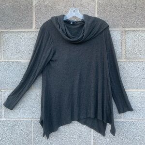 Saks Fifth Ave Sweater Women's Large Hooded Cowl Neck Grey Asymmetrical Viscose